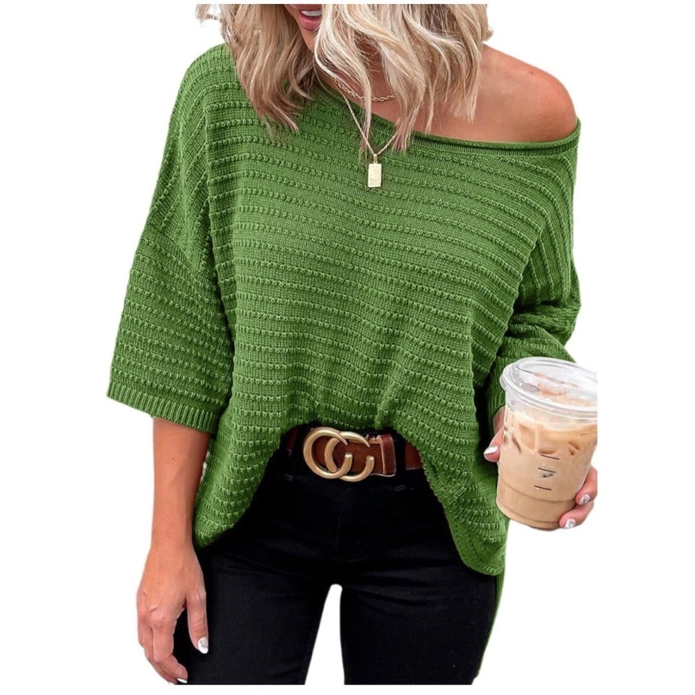 Women's Casual 3/4 Sleeve Loose Tunic Tops Lightweight Knit Fall Sweater Blouses